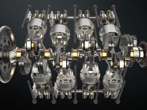 v8 engine working animated 3D Model