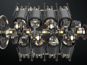 v8 engine working animated 3D Model