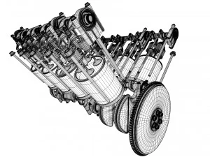 v8 engine working animated 3D Model