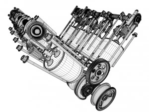 v8 engine working animated 3D Model