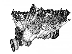 v8 engine working animated 3D Model