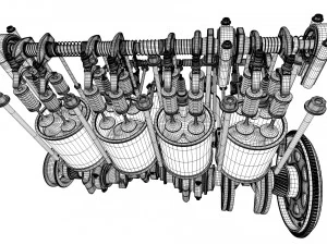 v8 engine working animated 3D Model