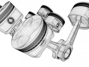 v8 engine working animated 3D Model