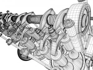 v8 engine working animated 3D Model