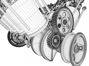 v8 engine working animated 3D Model
