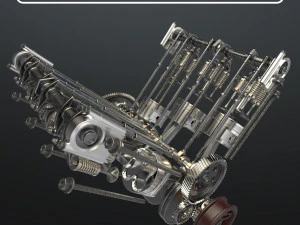 Motor V6 funcionando animado Modelo 3D