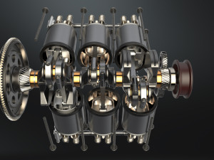 V6 engine working animated 3D मॉडल