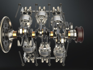 V6 engine working animated 3D मॉडल