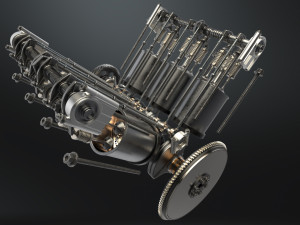 V6 engine working animated 3D मॉडल
