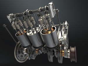V6 engine working animated 3D मॉडल