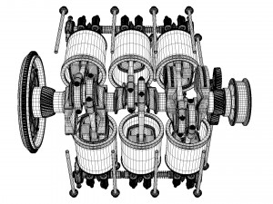 V6 engine working animated 3D मॉडल