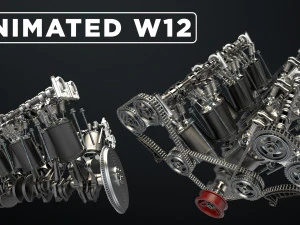 Motor W12 trabajando animado Modelo 3D