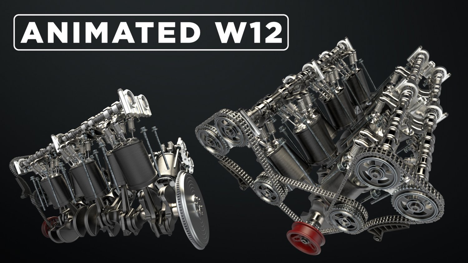 W12 Engine Working Animated 3D Model in Parts of auto 3DExport