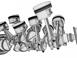 W 12 Engine Working Animated 3D Model