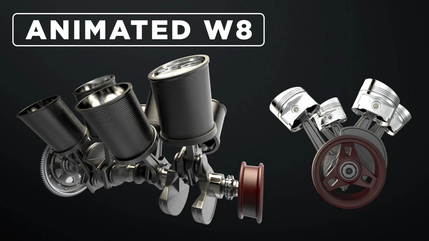 W8 Engine Working Animated 3D Model .c4d .max .obj .3ds .fbx .stl .blend 