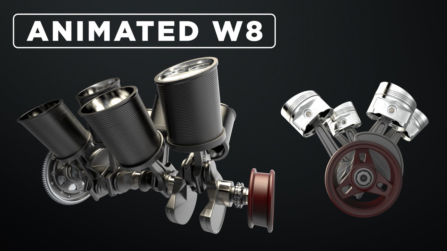 W8 Engine Working Animated 3D Модель in Запчасти 3DExport