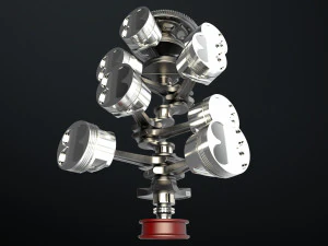W8 Engine Working Animated 3D Model