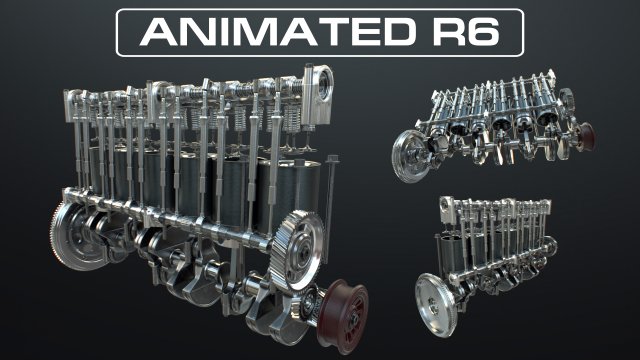INLINE6 Engine Working Animated 3D मॉडल .c4d .max .obj .3ds .fbx .stl .blend 
