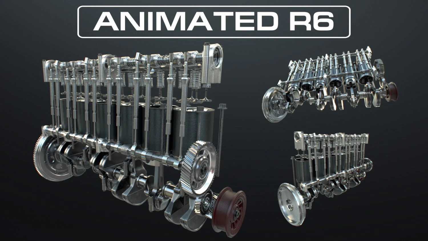 INLINE6 Engine Working Animated 3D Model .c4d .max .obj .3ds .fbx .stl .blend
