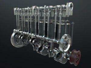 INLINE6 Engine Working Animated 3D Model