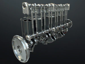 INLINE6 Engine Working Animated 3D Model