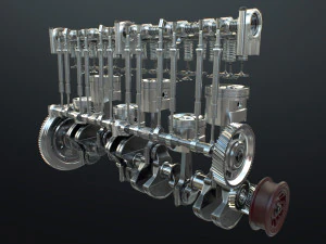 INLINE6 Engine Working Animated 3D Model