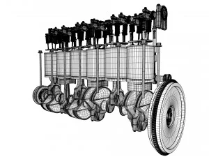 INLINE6 Engine Working Animated 3D Model