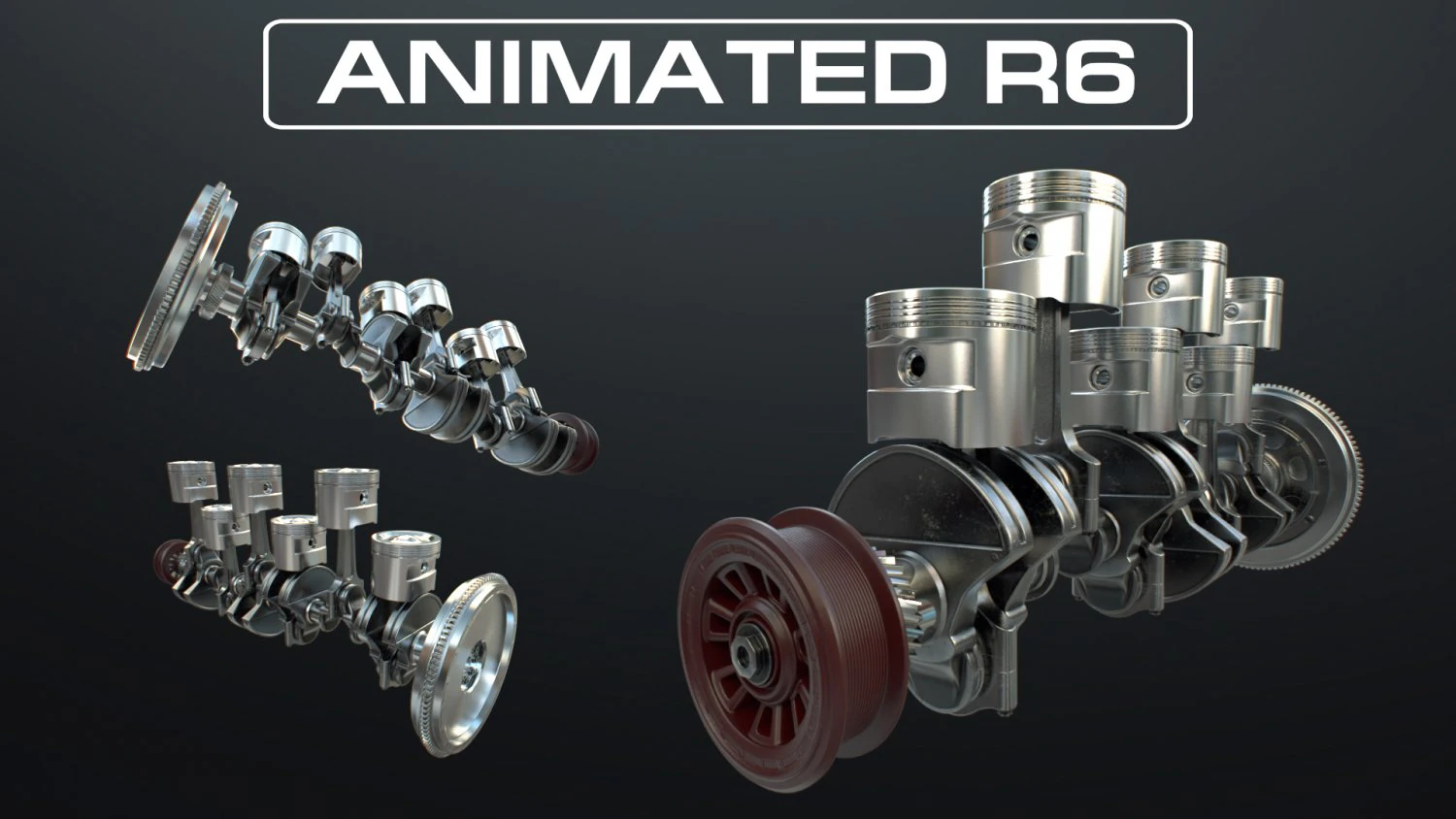 INLINE6 Engine Working Animated 3D Model .c4d .max .obj .3ds .fbx .stl .blend