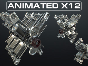 X12 Engine Working Animated 3D Model