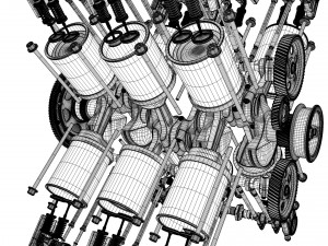X12 Engine Working Animated 3D Модель