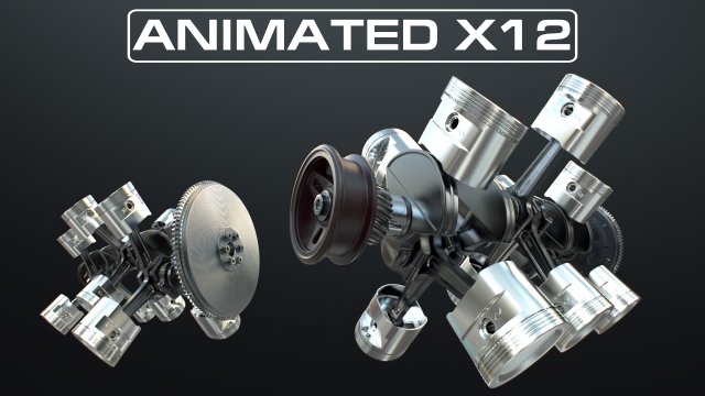 X12 Engine Working Animated 3D मॉडल .c4d .max .obj .3ds .fbx .stl .blend 