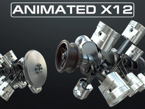Motor X12 funcionando animado Modelo 3D