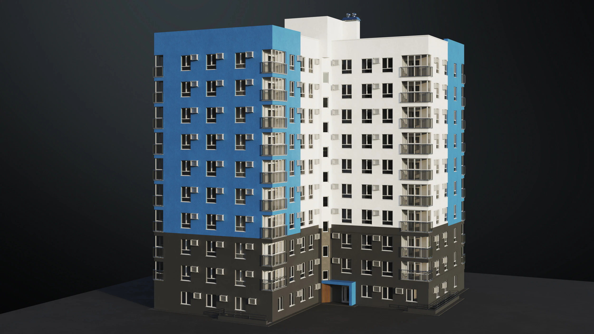 Multi-storey building 3D Model .c4d .max .obj .3ds .fbx .stl .blend 
