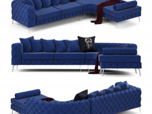 강철 다리가 있는 체스터필드 코너 소파 3D 모델