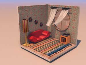 low poly retro room 3D Model