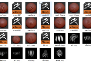 eight animal hair zbrush brushes downloads including bmp format alpha and zbp brush tools for ne 3D Model