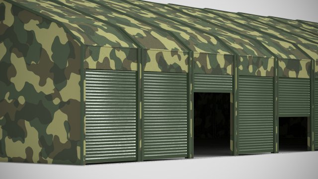 garage for military equipment for 11 cars low-poly 3D Model .c4d .max .obj .3ds .fbx .stl .blend 
