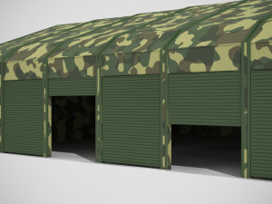 garage for military equipment for 11 cars low-poly 3D Model