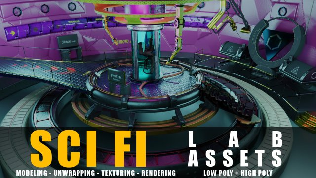 sci fi lab assets low and high poly texture 3D 모델 .c4d .max .obj .3ds .fbx .stl .blend 