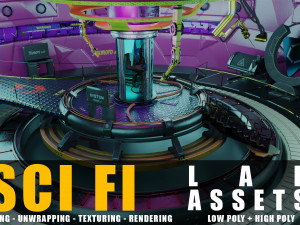 sci fi lab assets low and high poly texture 3D Модель