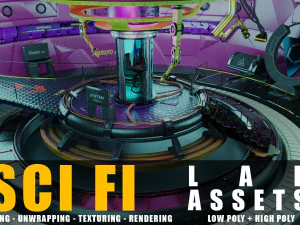 SF ラボ アセットの低ポリゴン テクスチャと高ポリゴン テクスチャ 3Dモデル