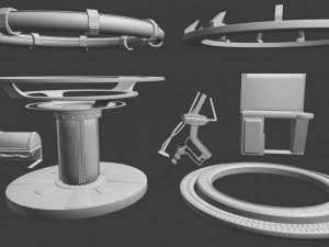 sci fi lab assets low and high poly texture 3D Model