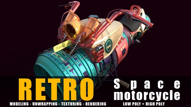 retro space motorcycle game ready low poly 3D 모델 .c4d .max .obj .3ds .fbx .stl .blend 