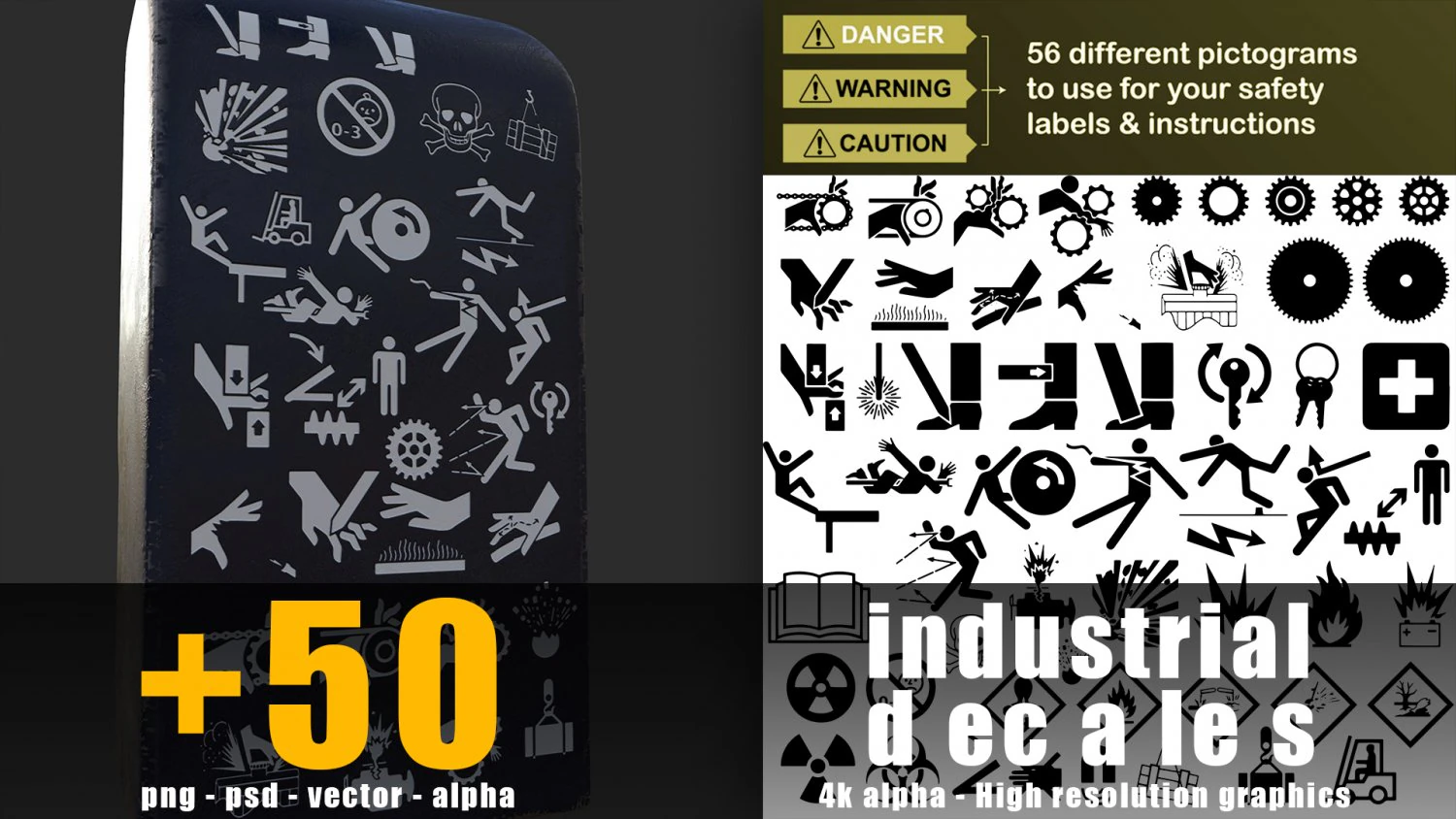 industrial decals kitbash alpha CG Textures .c4d .max .obj .3ds .fbx .stl .blend