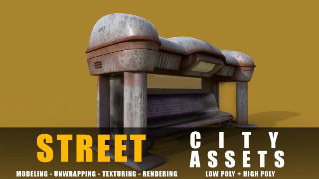 bus stop old game ready street assets low poly and high poly 3D 모델 .c4d .max .obj .3ds .fbx .stl .blend 