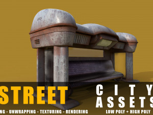 bus stop old game ready street assets low poly and high poly 3D मॉडल