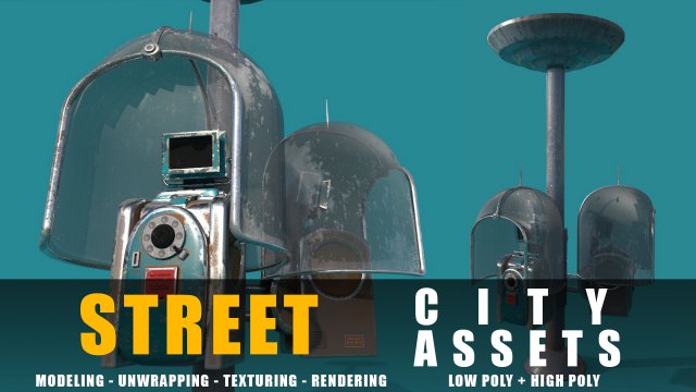 twin phone station old game ready street assets low poly and high poly 3D Model .c4d .max .obj .3ds .fbx .stl .blend 