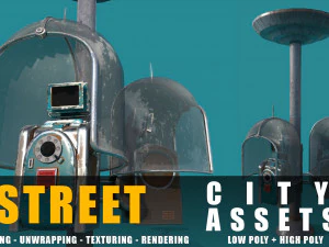 ツイン電話局の古いゲーム対応ストリート アセットの低ポリと高ポリ 3Dモデル