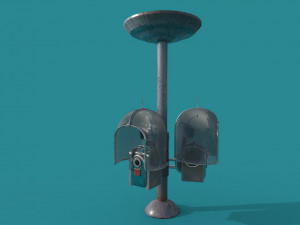 twin phone station old game ready street assets low poly and high poly 3D Model
