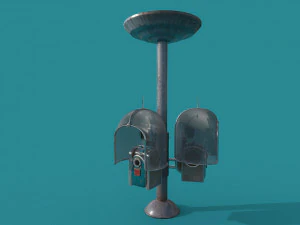 twin phone station old game ready street assets low poly and high poly 3D Model